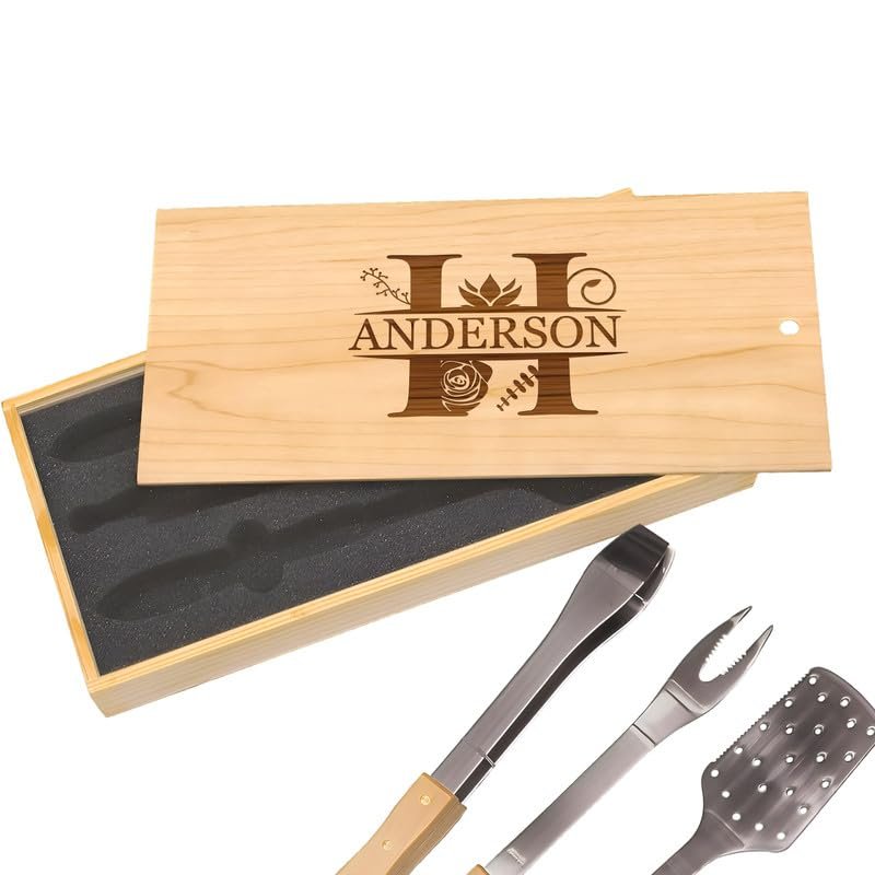 Elegant Custom Engraving BBQ Grill Set - Distinctive Name Monograms Crafted for You, Perfect for Gifting