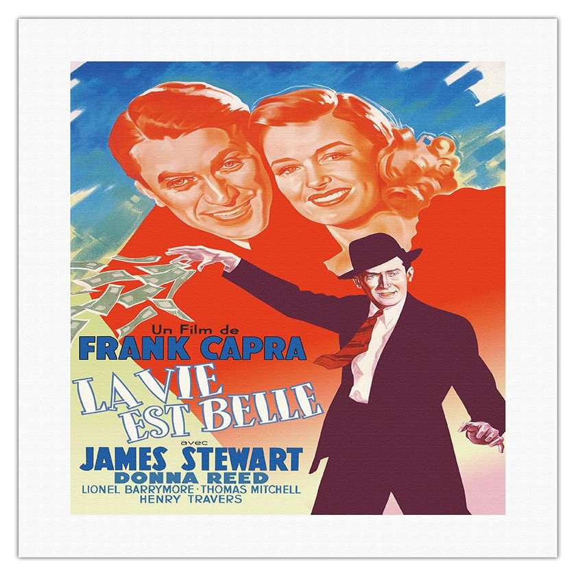 Frank Capra's It's a Wonderful Life (La Vie est Belle) - Vintage French Movie Poster by Boris Grinsson c.1946 - Fine Art Rolled Canvas Print (Unframed) 16in x 20in