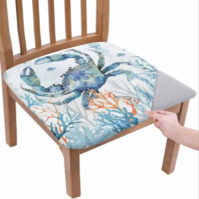 Blue Coastal Crab Chair Seat Covers for Dining Room Stretch Chair Seat Covers Set of 2, Chair Seat Protector Cushion Slipcovers for Kitchen Restaurant Office Nautical Starfish Jellyfish Summer Coral