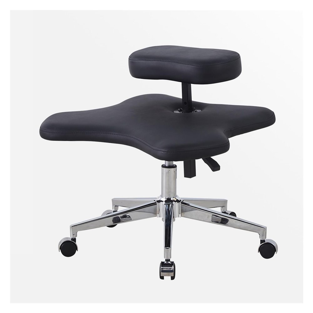 JLXJYS Kneeling Chair Faux Leather Kneeling Chair for Office Home, Black Cross Legged Kneeling Chair Ergonomic Cross Legged Stool, with 5 Brake Wheel