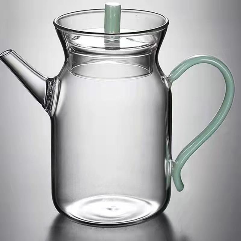 275ml green tea pot, high borosilicate imitation Song glass teapot, Kung Fu teapot, black tea glass pot, tea set home tea cup cover, green handle, glass teapot with lid.
