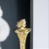 T2 CONCEPT 32 Tall Gold Roman Statue on White Marble Base, Contemporary Accent Figure Statue, Elongated Metal Sculpture for Tabletop, Mantel, Home and Office view 3