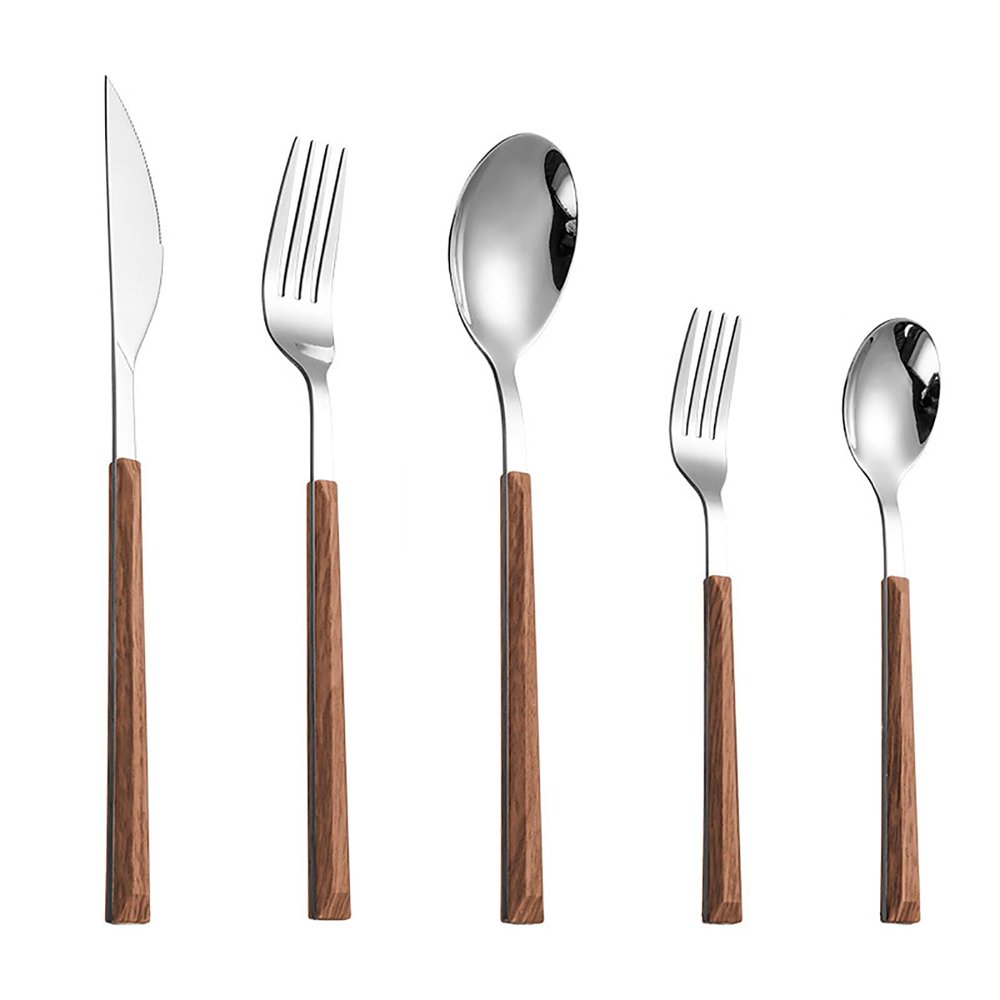 90 pieces flatware set for 18, 18/0 stainless steel silverware set,wooden handle tableware sets, kitchen cutlery set for dinner dishwasher safe (wooden,90pcs)