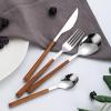 90 pieces flatware set for 18, 18/0 stainless steel silverware set,wooden handle tableware sets, kitchen cutlery set for dinner dishwasher safe (wooden,90pcs) view 3