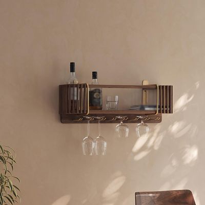 Bar Shelves Wall Mounted,Bar Shelves For Wall Industrial Metal,Bar And Home Embellishments,Wine Glass Bottle Rack Stemware Holder,Simple Type With Light Wine Rack,for Home Bar Kitchen Dining Room ( Si