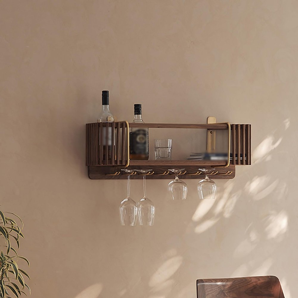Bar Shelves Wall Mounted,Bar Shelves For Wall Industrial Metal,Bar And Home Embellishments,Wine Glass Bottle Rack Stemware Holder,Simple Type With Light Wine Rack,for Home Bar Kitchen Dining Room ( Si