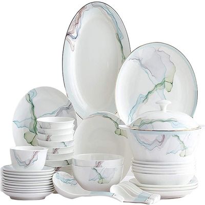 TRQZNLEP Stylish Dinner Set for Luxury Restaurant and Home, 56 Pieces Bone China Dinnerware Set Simple Nordic Style Dinner Set China Tableware Set Dishes Bowls and Plates for 6-10 People Kitchenware