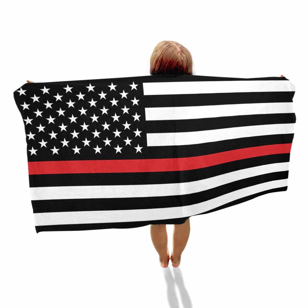 Beach Towel 35x70 Oversized, Thin Red Line Flags American Firefighter Red Stripes Flag Lightweight Microfiber Beach Towels, Absorbent Sand Free Beach Essentials for Beach Pool Travel Camping