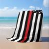 Beach Towel 35x70 Oversized, Thin Red Line Flags American Firefighter Red Stripes Flag Lightweight Microfiber Beach Towels, Absorbent Sand Free Beach Essentials for Beach Pool Travel Camping view 3