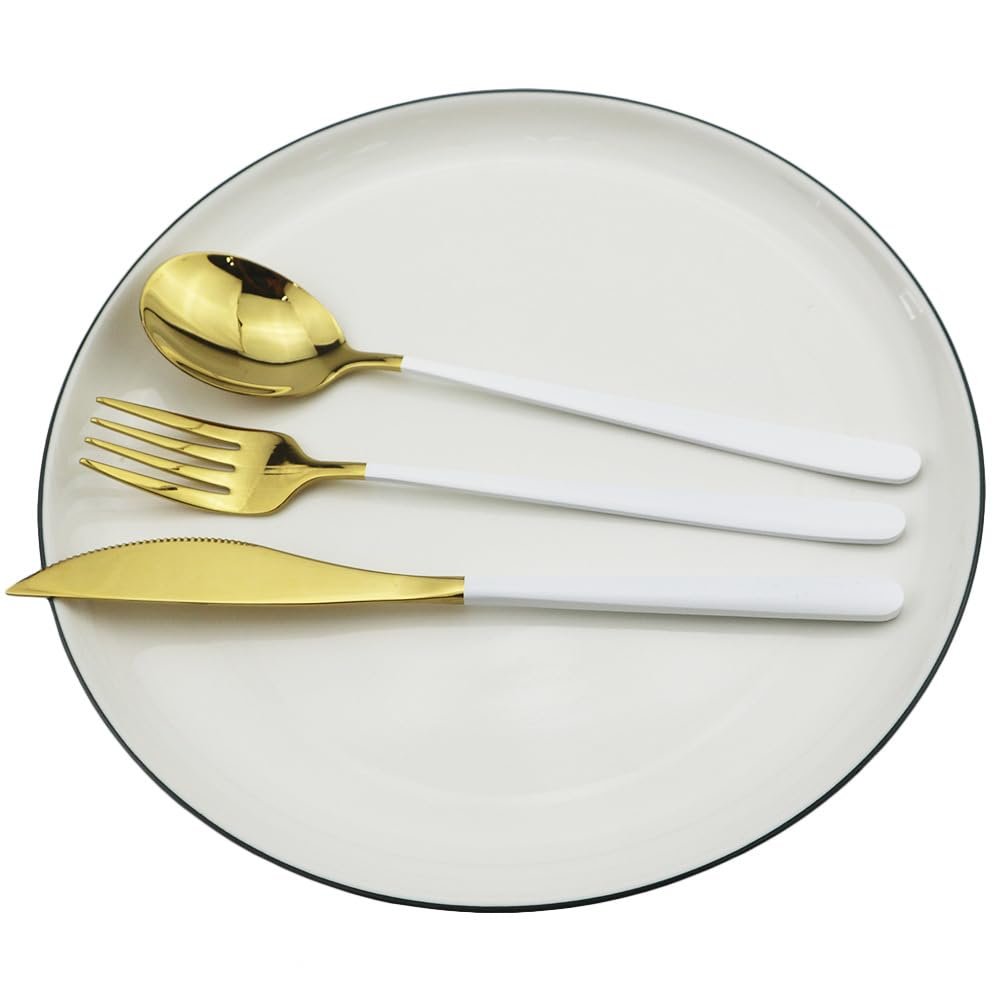 HIDEERPPY Silverware Set, 3/12/18/24/30/36 Pieces Steak Knife, Fork And Spoon Set 304 Stainless Steel Tableware Three-piece Set, Home Flatware Set (Color : White Gold, Size : 12Set-36Pcs)