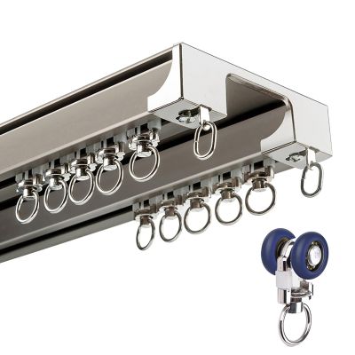 100cm-600cm Heavy-Duty Double Curtain Rails Ceiling Curtain Track Aluminum Ceiling Curtain Rod Track with Double Row of Pulley, for Bay Windows RV Room Divider Curtain Rail (Color : Champagne, Size