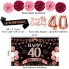 Eucutur 42PCS 40th Birthday Decoration Kit for Women, Rose Gold Happy 40th Bday Banner Balloons Honeycomb Centerpiece Swirl Paper Pompoms Party Supplies, 40 Bday Sash Table Cake Topper Swirls Set view 3