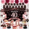 Eucutur 42PCS 40th Birthday Decoration Kit for Women, Rose Gold Happy 40th Bday Banner Balloons Honeycomb Centerpiece Swirl Paper Pompoms Party Supplies, 40 Bday Sash Table Cake Topper Swirls Set view 4