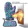Abucaky Mermaid Scales Oven Mitts and Pot Holders Insulated Gloves & Kitchen Counter Safe Mats for Cooking BBQ Baking Grilling (2-Piece Set) view 4