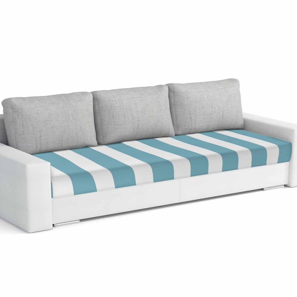 Turquoise Stripe Stretch Couch Sofa Cushion Covers,Sectional/Individual/L/T Shape Sofa Couch Slipcover Armchair Slip Cover with Elastic Bottom,Boho Contemporary Minimalist Geometric White L Size 1-PC