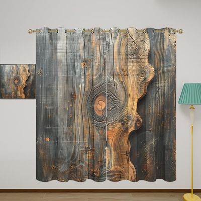Wood Rustic Blackout Curtains for Girls Boy Home Decor, Wooden Plank Brown Western Country Lodge Grommet Thermal Insulated Drapes Darkening Window Curtain for Bedroom Living Room, 63 x 63 Inch