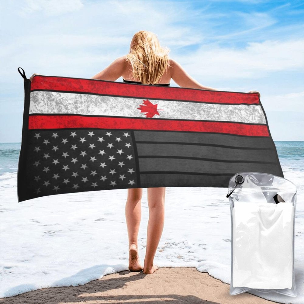 Microfiber Beach Towel, Vintage Canada Canadian and America Flag Large Camping Towel for Women Men, Bathroom Beach Towels 27.5"X55"