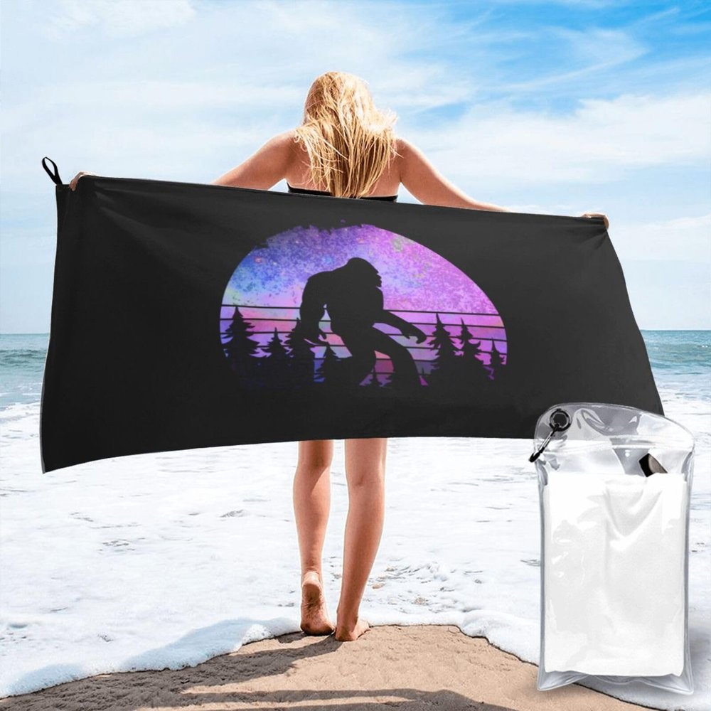 HomeLoft Basics Microfiber Beach Towel, Sasquatch Bigfoot Trees Forest Large Camping Towel for Women Men, Bathroom Beach Towels 27.5""X55""-2, White