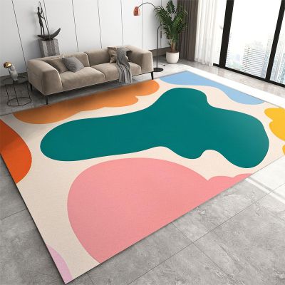 JYIZUA Modern Mid-Century Kids Rug, Green Pink Blue Orange Yellow Geometry Area Rugs, Non-Slip Low Pile Hardwearing Washable Mat for Living Room Bedroom Apartment High Traffic Nursery Playroom 5x8ft