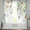 2 PCS Eucalyptus Semi-Sheer Chiffon Curtains 72 Inches Long,Rod Pocket Voile Curtain Panels Window Drape Curtains for Living Room/Bedroom/Kitchen,Green Leaves Flower Watercolor Floral Spring 104x72 view 3