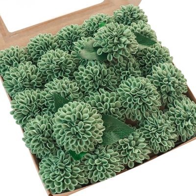 Floroom Artificial Dahlia Flowers 25pcs Real Looking Elf Green Foam Fake Roses with Stems for DIY Wedding Bouquets Bridal Shower Centerpieces Floral Arrangements Party Tables Home Decoration