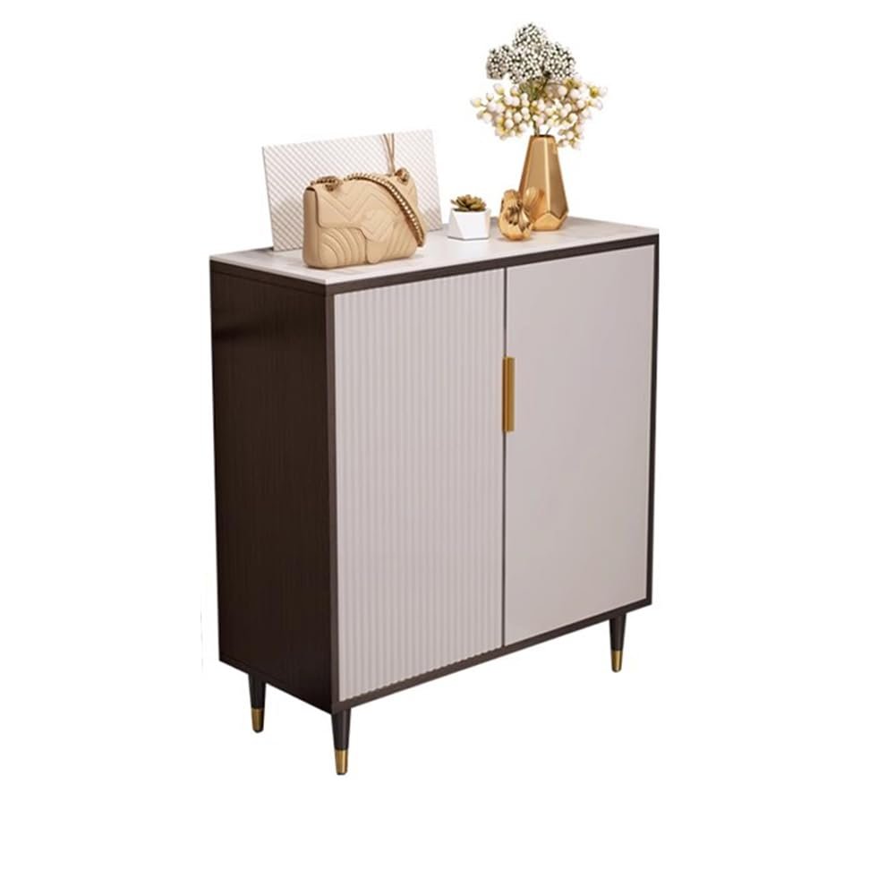 4 Tier Wooden Shoe Cabinet, Narrow Shoe Cabinet with Removable/Adjustable Shelves, Freestanding Shoe Cabinet with Acrylic Doors for Entryways and Corridors
