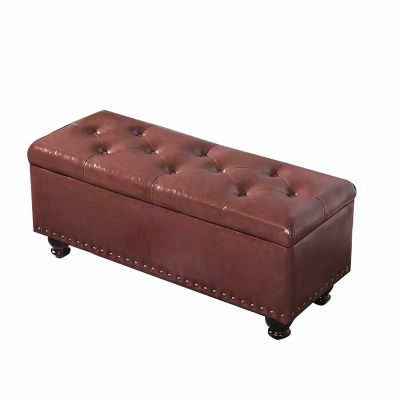XTRYBHD Luxury Button Tufted Storage Bench, Leather UPHOLSTERED End of Bed Bench with Storage, Ottoman Storage for Living Room Entryway Bedroom (Color : Brown, Size : 39.3in/100cm)
