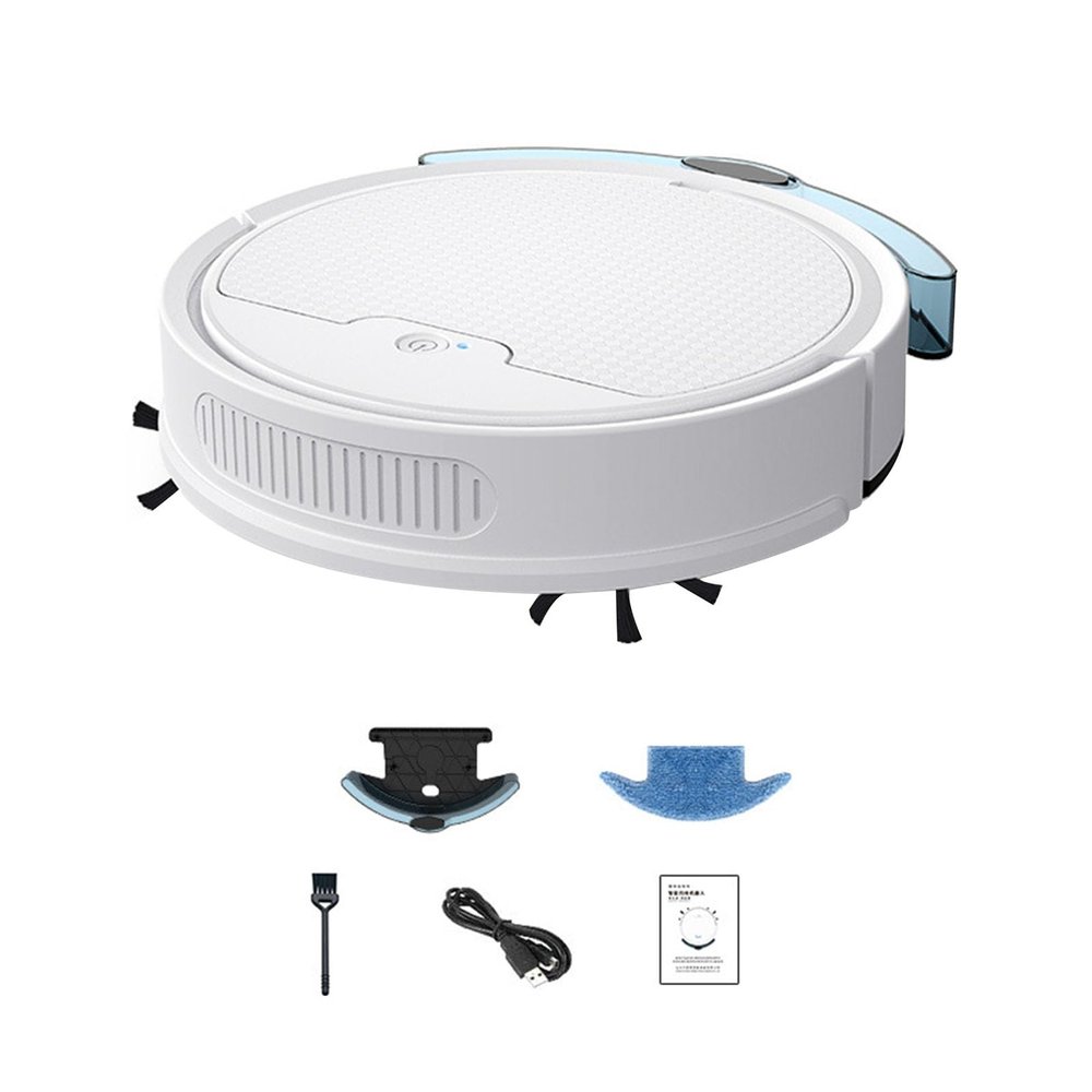 3 In-1 Automatic Water Tank Sweeping Robot Clean Household Machine Intelligent-Technology Suck Drag Vacuum Cleaner Household Cleaning Appliance Lightweight Car Vacuum Small Desk Dust Collector, White