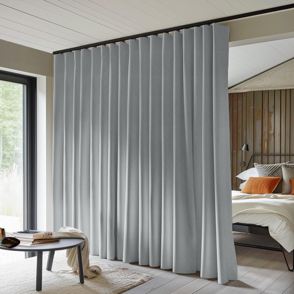 MaKefeile Room Divider Curtains Total Blackout Privacy Curtain Panel Room Thermal Insulated Noise Reduction Curtains for Bedroom Window Living Room Ceiling Track Curtain W 8.3 ft  H 8 ft Grey