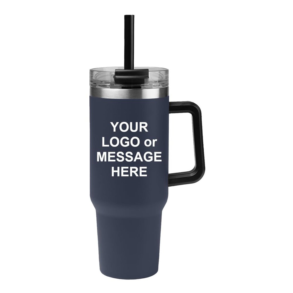 Promos On-Time 20 Personalized 40 oz. Stainless Steel Tumblers - Bulk Order with Your Logo or Message (Navy)