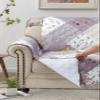 Brilliant Sunshine Lilac and Beige Rose Patchwork Couch Cover, Quilted Large Sofa Slipcover, 70" Seat Width, Slip Resistant Furniture Protector, 2" Strap, Washable Couch Cover for Kids, Dogs, Lilac view 3