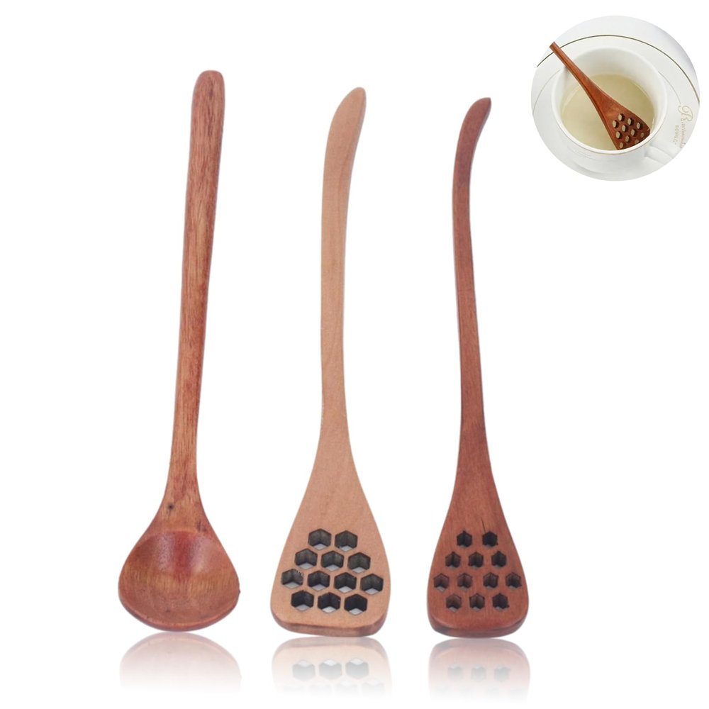 Honey Dipper Sticks, 3Pcs Wooden Honey Stick Honey Dipper Spoon Coffee Stirring Spoons Long Handle Mixing Spoon Honey Stirrers for Honey Jar