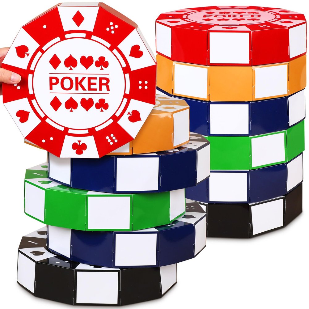 PullCrease 12 Pcs Large Poker Chip Favor Boxes 9 Inch Casino Party Decorations, Giant Poker Chip Centerpieces for Table, Game Night Prom Birthday Supplies