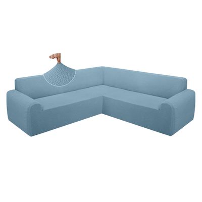 ALIECOM Extra Soft Corner Sectional Sofa Covers L Shaped Couch Cover Sectional Slipcovers with Non Slip Foams Jacquard Stretch U Shape Furniture Protector for Pets Dogs (Lake Blue, Large)