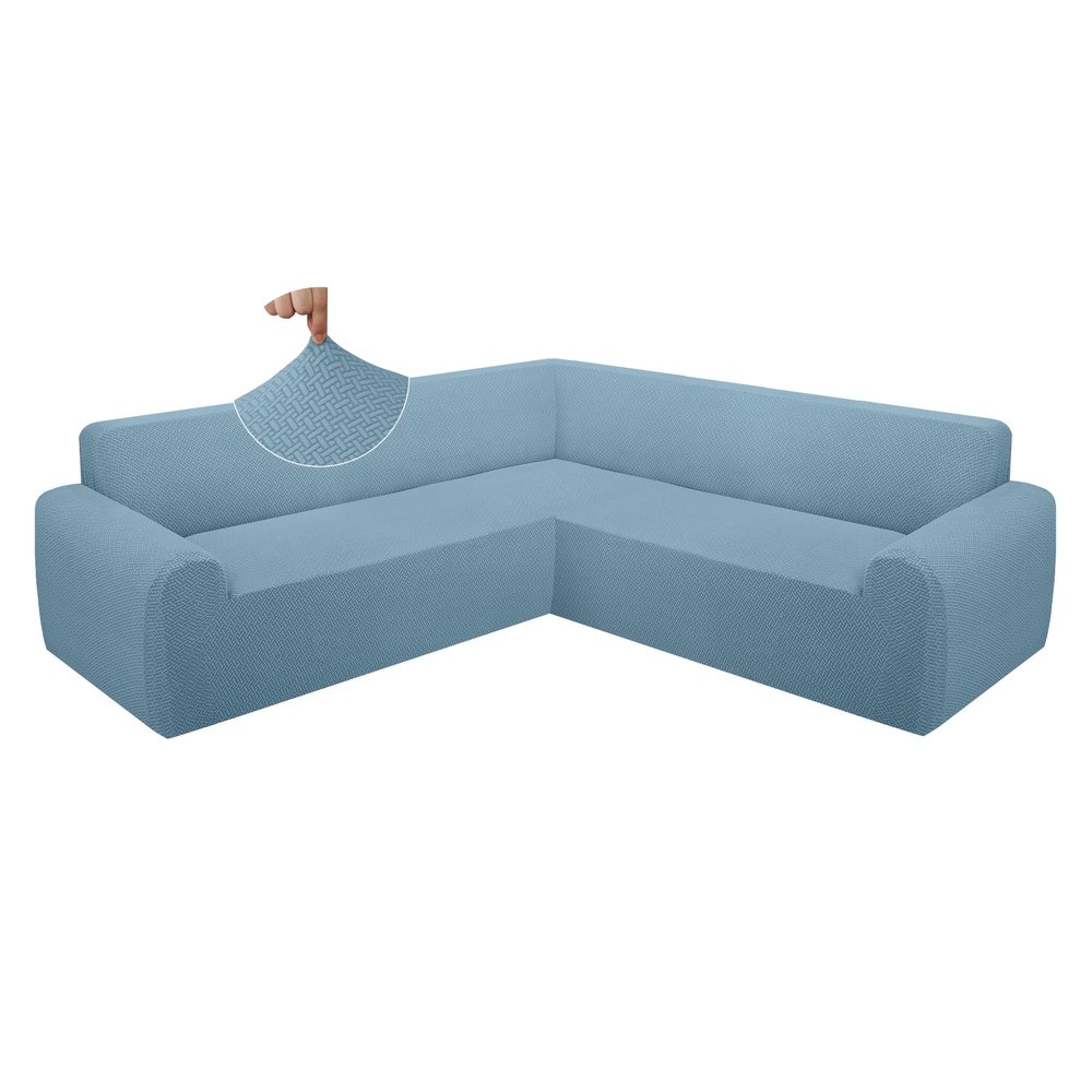 ALIECOM Extra Soft Corner Sectional Sofa Covers L Shaped Couch Cover Sectional Slipcovers with Non Slip Foams Jacquard Stretch U Shape Furniture Protector for Pets Dogs (Lake Blue, Large)