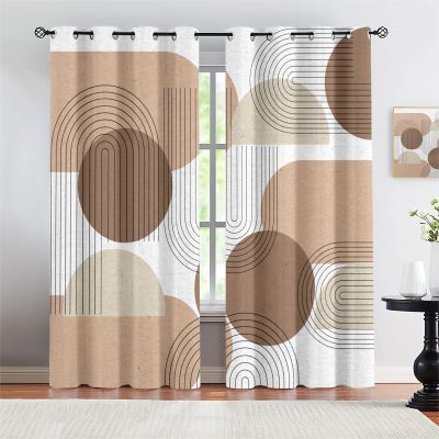 ZOKUTA Bohemian Brown Circle Blackout Curtains, Medieval Abstract Arched Striped Design Window Curtain Set of 2 Panels, Thermal Insulated Grommet Drapes, for Bedroom Living Room (52" W x 63" L) x 2