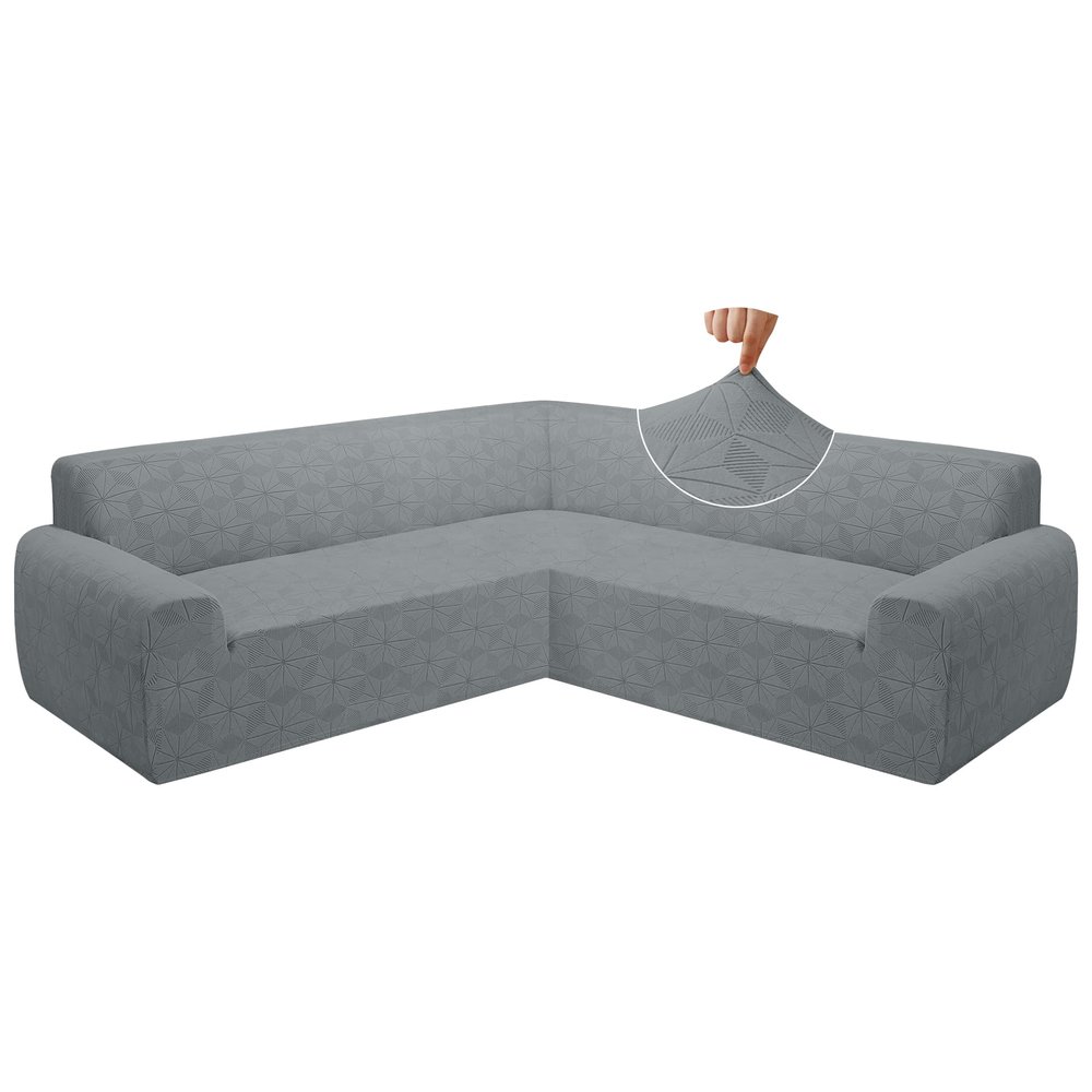 ALIECOM Extra Soft Corner Sectional Sofa Covers L Shaped Couch Cover Sectional Slipcovers with Non Slip Foams Jacquard Stretch U Shape Furniture Protector for Pets Dogs (Light Grey Star, X-Large)