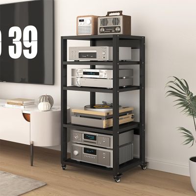 AErosx 5 Tier Media Storage Cabinet, Audio Video Media Stand Cabinet with Height Adjustable Shelves, Modern AV Cabinet, Storage for Entertainment Stereo Component, Modern TV Cabinet(55x50x110cm)