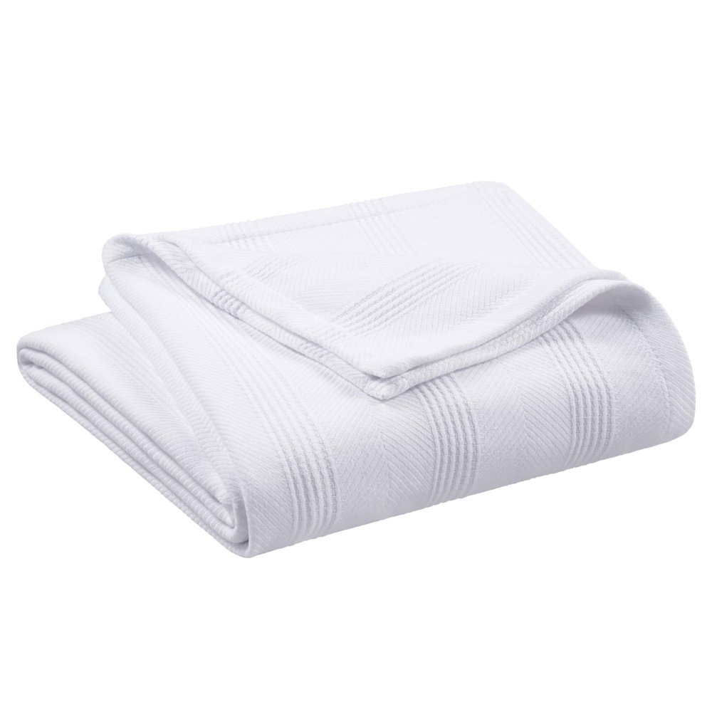 Twin Size 100% Cotton Blanket | Super Soft Breathable Lightweight Throw Blanket | All-Season Knit Blanket | Versatile Hotel Luxury | Easy Care Twin Cotton Blanket | Oeko-Tex Blanket | White