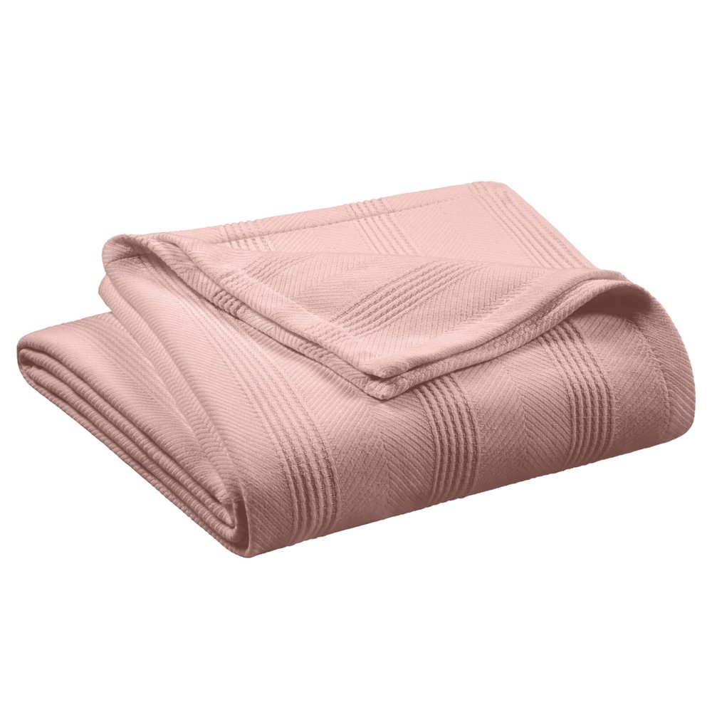 Full/Queen Size 100% Cotton Blanket | Super Soft Breathable Lightweight Throw Blanket | All-Season Knit Blanket | Versatile Hotel Luxury | Easy Care Full Size Cotton Blanket | Oeko-Tex Blanket | Pink