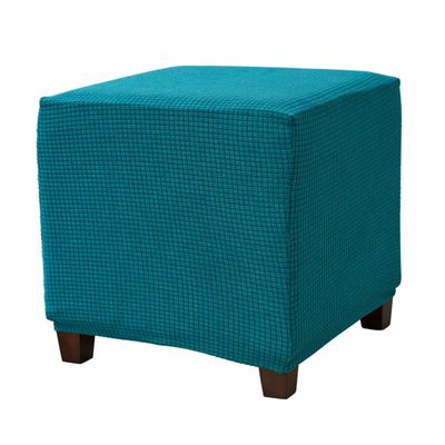 Daunkang Ottoman Cover Square Jacquard Ottoman Slipcover Storage Ottoman Protector Cover for Footrest Foot Stool Stretch with Elastic Bottom Medium Peacock Blue
