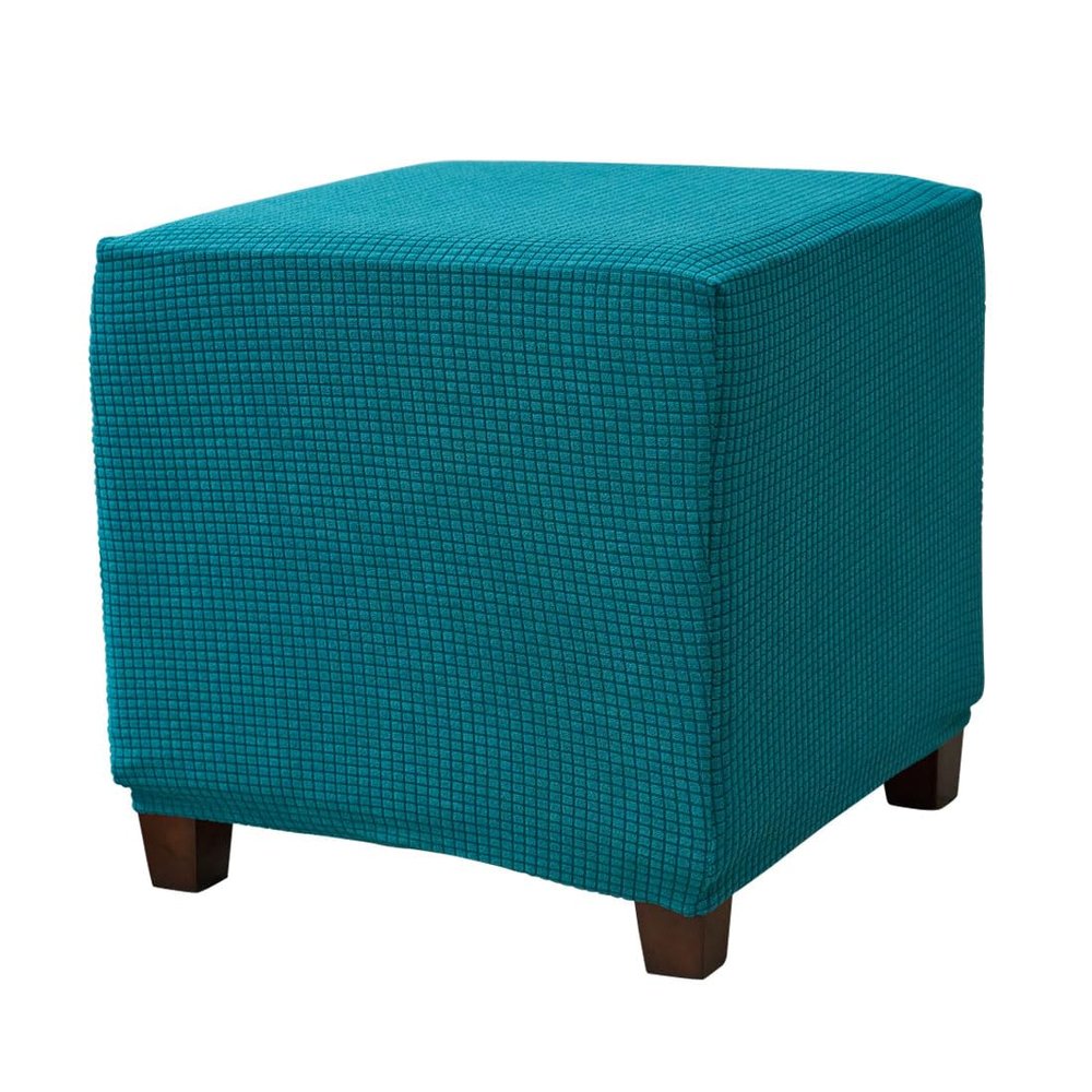 Daunkang Ottoman Cover Square Jacquard Ottoman Slipcover Storage Ottoman Protector Cover for Footrest Foot Stool Stretch with Elastic Bottom Medium Peacock Blue