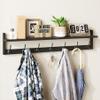 BAMEOS Wall Hooks with Shelf 35 Inch Length Entryway Hanging Shelf Wood Coat Hooks Wall-Mounted Coat Hook Rack with 7 Dual Hooks for Bathroom, Living Room, Bedroom (Black) view 1