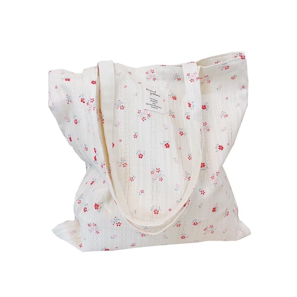 Kehpish Cotton Canvas Tote Bag Reusable Soft Grocery Cloth Bag Floral Shoulder Bag for Beach Travel Shopping