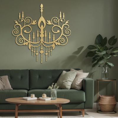 SIGNLEADER Metal Wall Decor Chandelier with Ornate Scroll Minimalist Modern Abstract Wall Sculpture Hangings Home Decoration for Living Room, Bedroom, Bathroom, Kitchen, Outdoor - 30" Gold