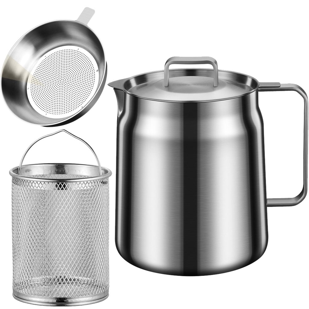 Stainless Steel Large Capacity Oil Fryer and Filter Cup Combo, Versatile Oil Filter Pot, Deep Fryer Pot with Basket, for Cooking Spaghetti, French Fries, Chicken, etc. (1.6 QT)