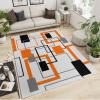 JYIZUA Modern Mid Century Art Indoor Area Mat, Orange Black Gray Square Geometry Area Rugs, Non-Slip Low Pile Washable Easy Clean Mat for Nursery Sofa Living Room Bedroom Apartment Office 4x5ft view 2