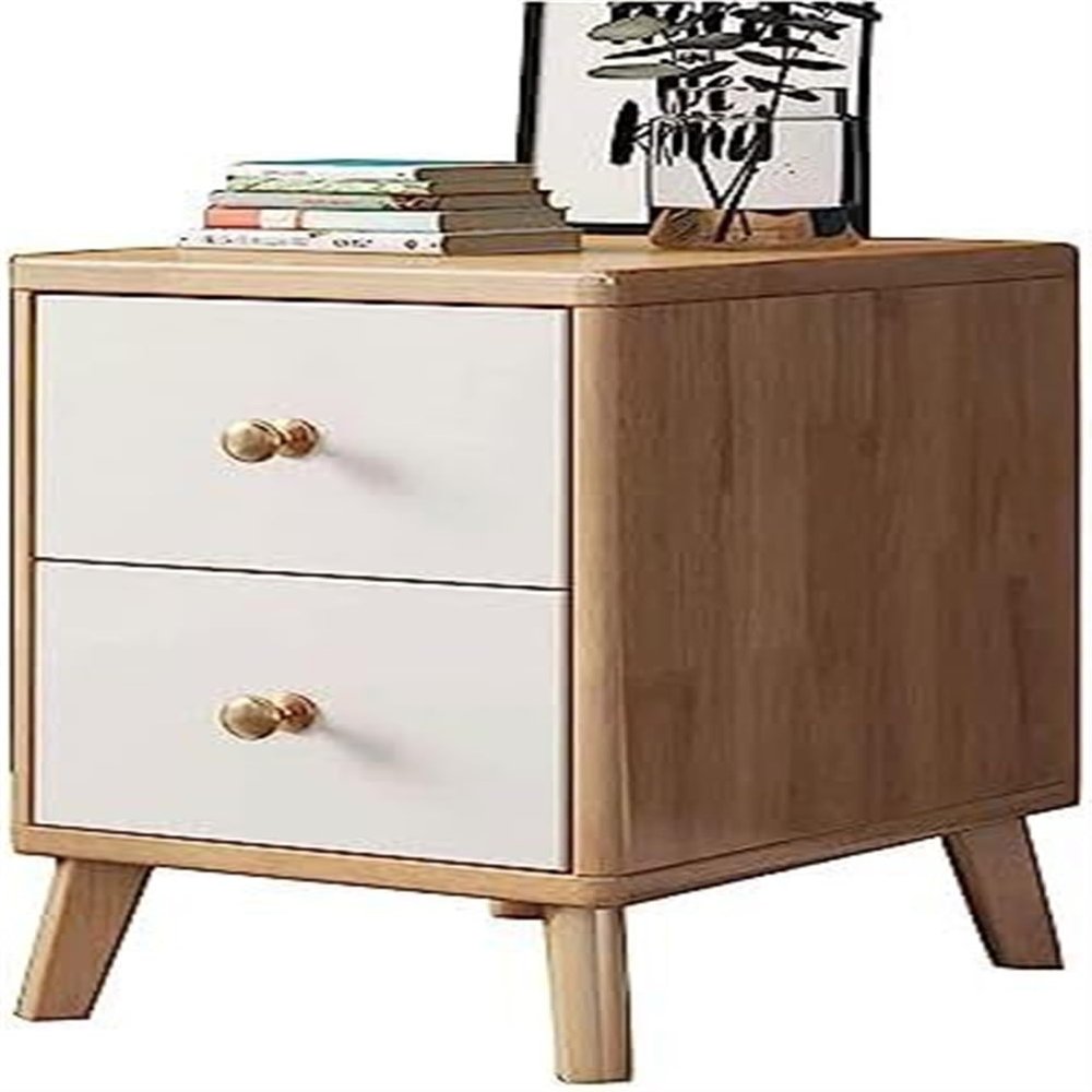 SoOSSN Nightstand Bedside Table Rubber Wood Narrow End Table W/ 2 Drawers Bedside Dress Home Bedside Cabinet (Color : Log White, Size : 45 * 40 * 50cm)