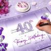 40th Birthday Decorations for Women Purple Silver Happy 40th Birthday Signature Guest Book Alternative for Women Men 40th Birthday Anniversary Party Gifts Supplies Favor Decor Greeting Card Creative view 3