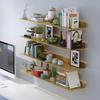 MOFGOE 1 Piece Wall Floating Display Shelf with Built-in Illuminated LED Light, Metal Wall Mounted Light Emitting Book Shelves, Lighting Shelf for Commercial Bar, Living Room Bathroom,Gold,70.9in view 1